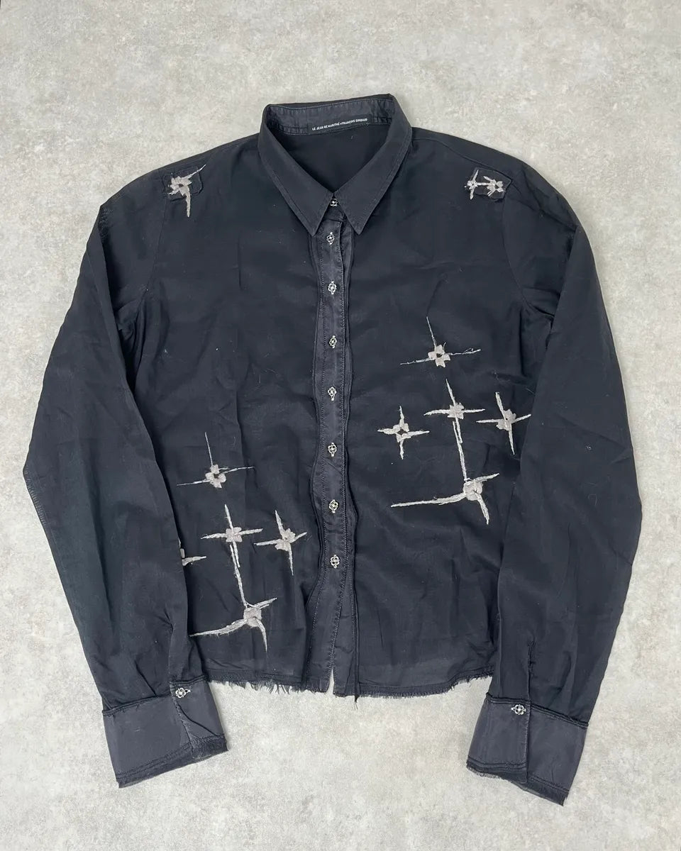 2000s Marithé + François Girbaud Black Linen Stars Shirt dXhvnnU 0