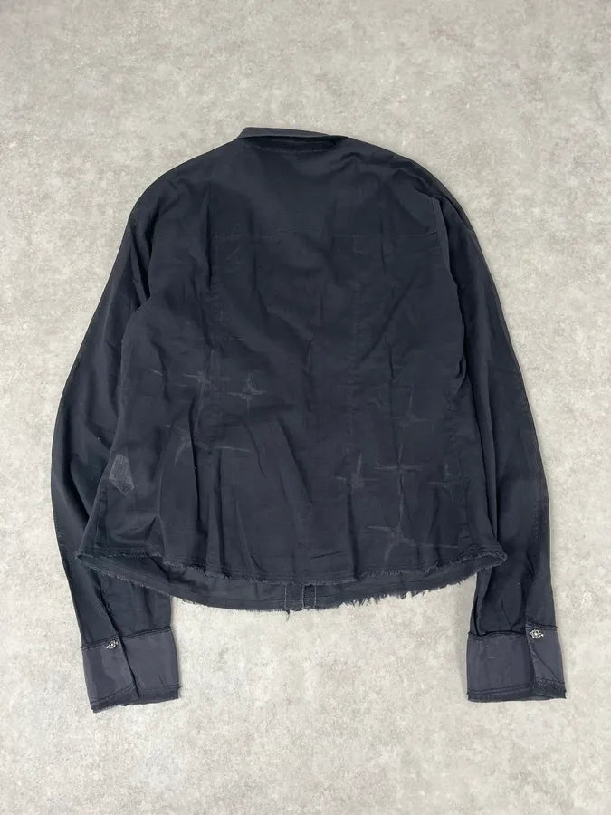 2000s Marithé + François Girbaud Black Linen Stars Shirt dXhvnnU 5