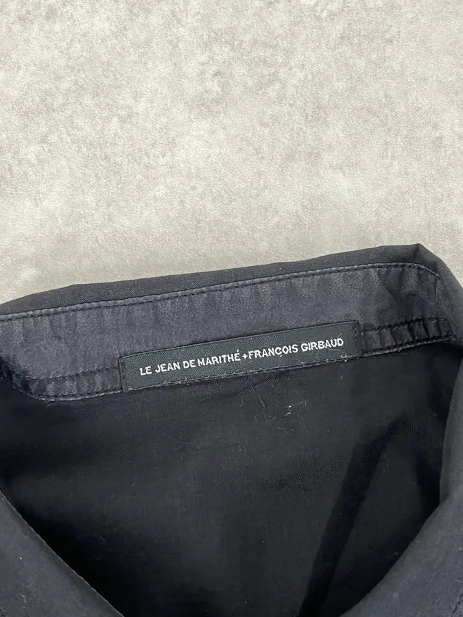2000s Marithé + François Girbaud Black Linen Stars Shirt dXhvnnU 10