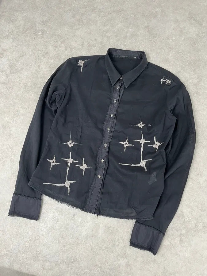 2000s Marithé + François Girbaud Black Linen Stars Shirt dXhvnnU 3