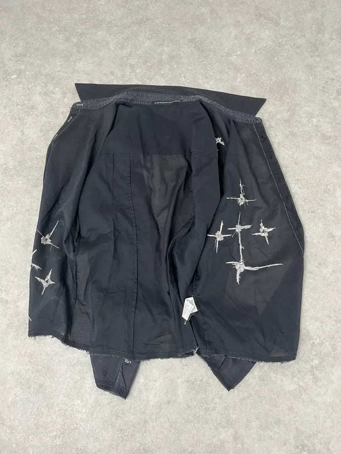 2000s Marithé + François Girbaud Black Linen Stars Shirt dXhvnnU 7