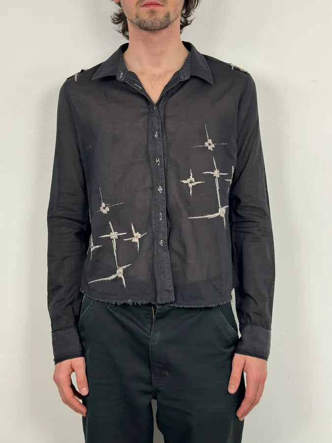 2000s Marithé + François Girbaud Black Linen Stars Shirt dXhvnnU 1