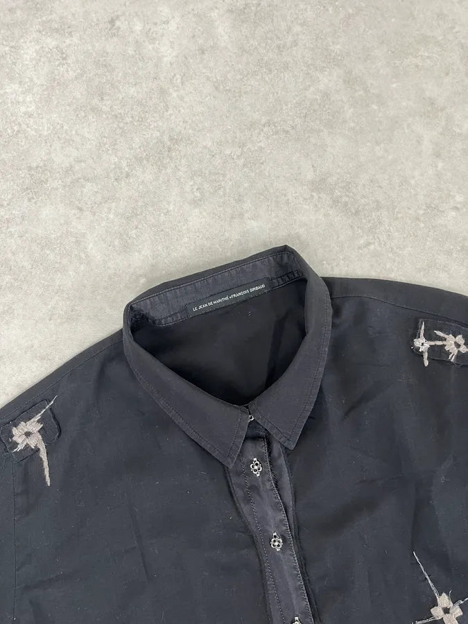 2000s Marithé + François Girbaud Black Linen Stars Shirt dXhvnnU 4