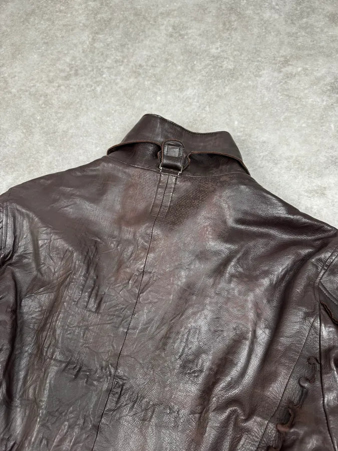 2000s Marithé + François Girbaud Brown Plissed Leather Jacket fgmJExJ 5