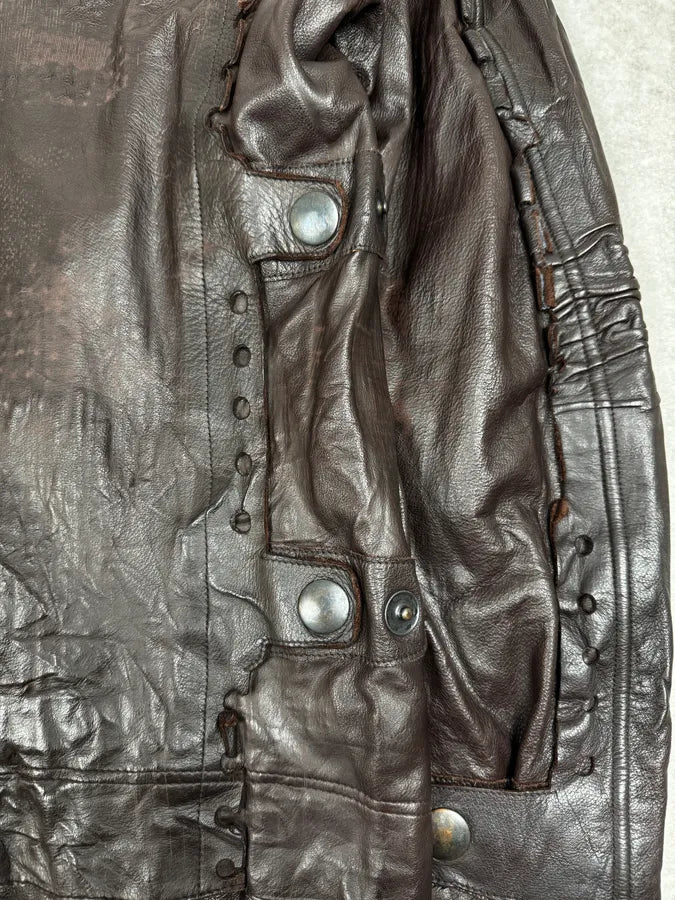 FW2002 Marithé + François Girbaud Brown Plissed Leather Jacket fgmJExJ 9