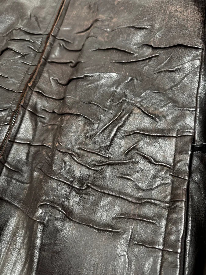 FW2002 Marithé + François Girbaud Brown Plissed Leather Jacket fgmJExJ 8