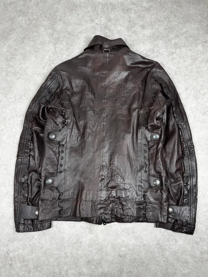 FW2002 Marithé + François Girbaud Brown Plissed Leather Jacket fgmJExJ 4