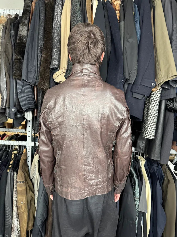 FW2002 Marithé + François Girbaud Brown Plissed Leather Jacket fgmJExJ 5