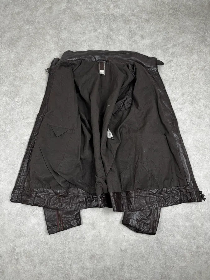 FW2002 Marithé + François Girbaud Brown Plissed Leather Jacket fgmJExJ 7
