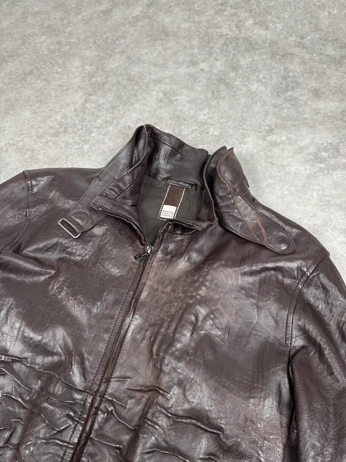 FW2002 Marithé + François Girbaud Brown Plissed Leather Jacket fgmJExJ 3