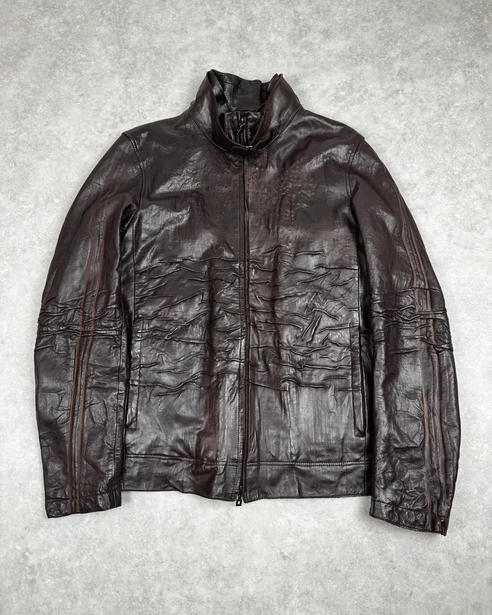 FW2002 Marithé + François Girbaud Brown Plissed Leather Jacket fgmJExJ 0