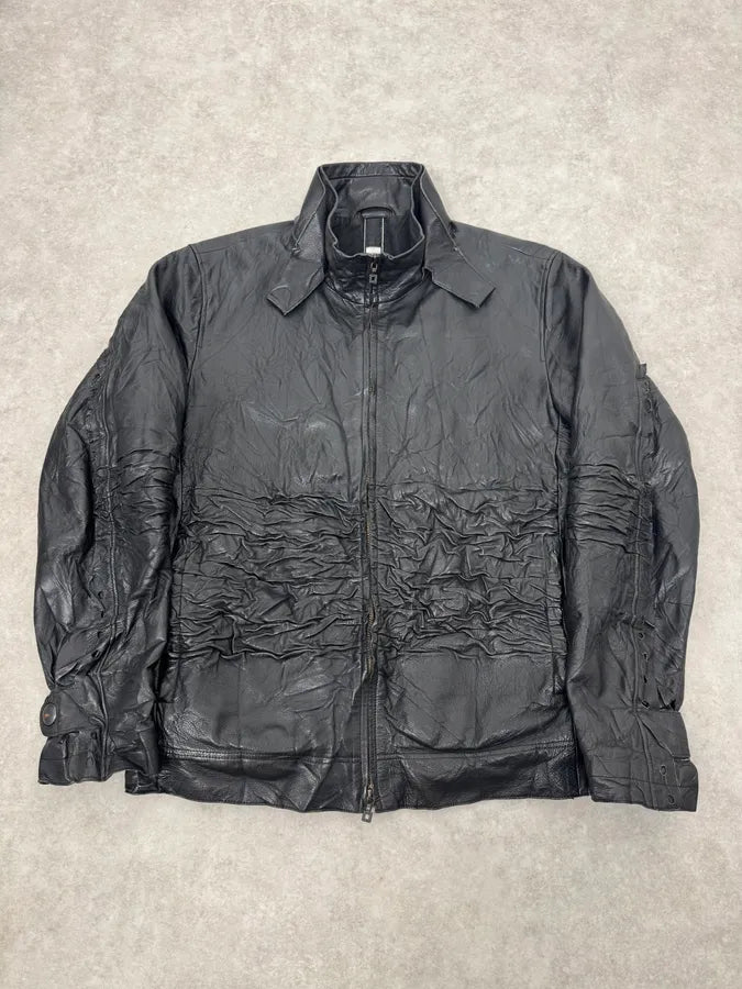 2000s Marithé + François Girbaud Black Plissed Zip-up Leather Jacket VcWlqsQ 0