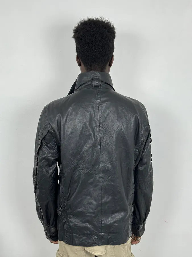 2000s Marithé + François Girbaud Black Plissed Zip-up Leather Jacket VcWlqsQ 2