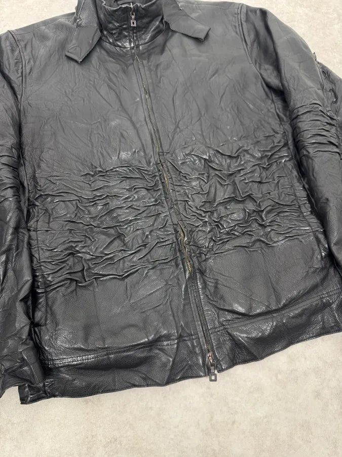 2000s Marithé + François Girbaud Black Plissed Zip-up Leather Jacket VcWlqsQ 3