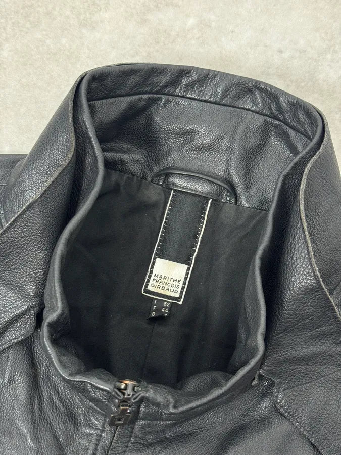 2000s Marithé + François Girbaud Black Plissed Zip-up Leather Jacket VcWlqsQ 4