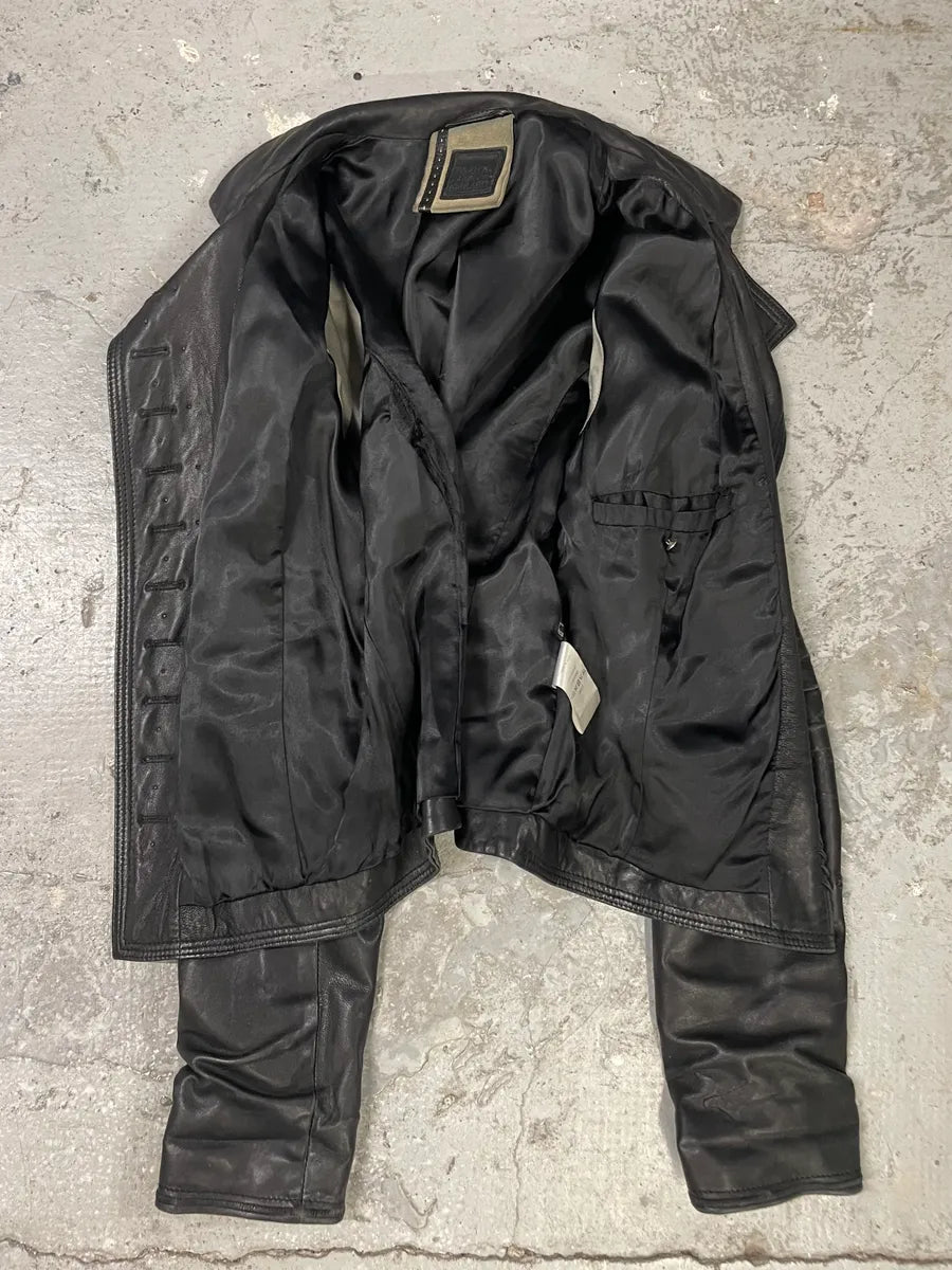 2000s Marithé + François Girbaud Black Shearling Buttoned Leather Jacket (XS) 4