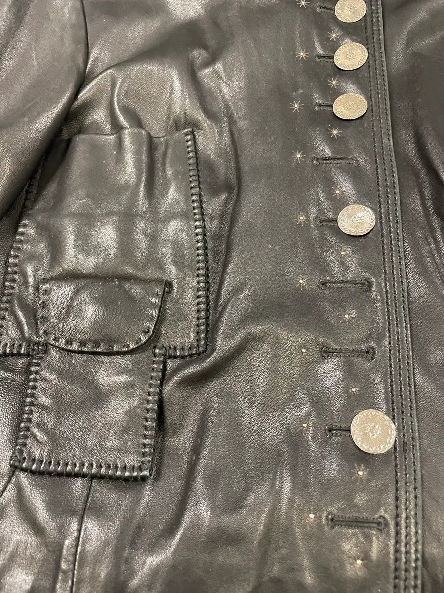 2000s Marithé + François Girbaud Black Shearling Buttoned Leather Jacket (XS) 5