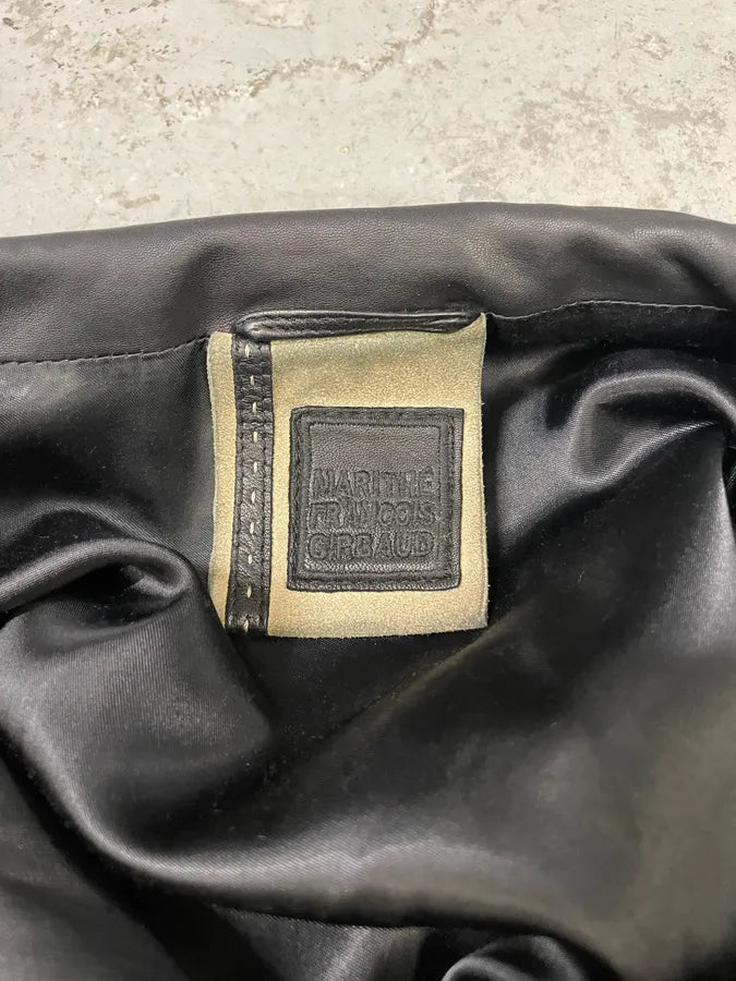 2000s Marithé + François Girbaud Black Shearling Buttoned Leather Jacket (XS) 7