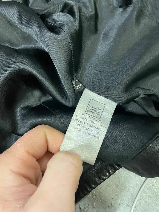 2000s Marithé + François Girbaud Black Shearling Buttoned Leather Jacket (XS) 8