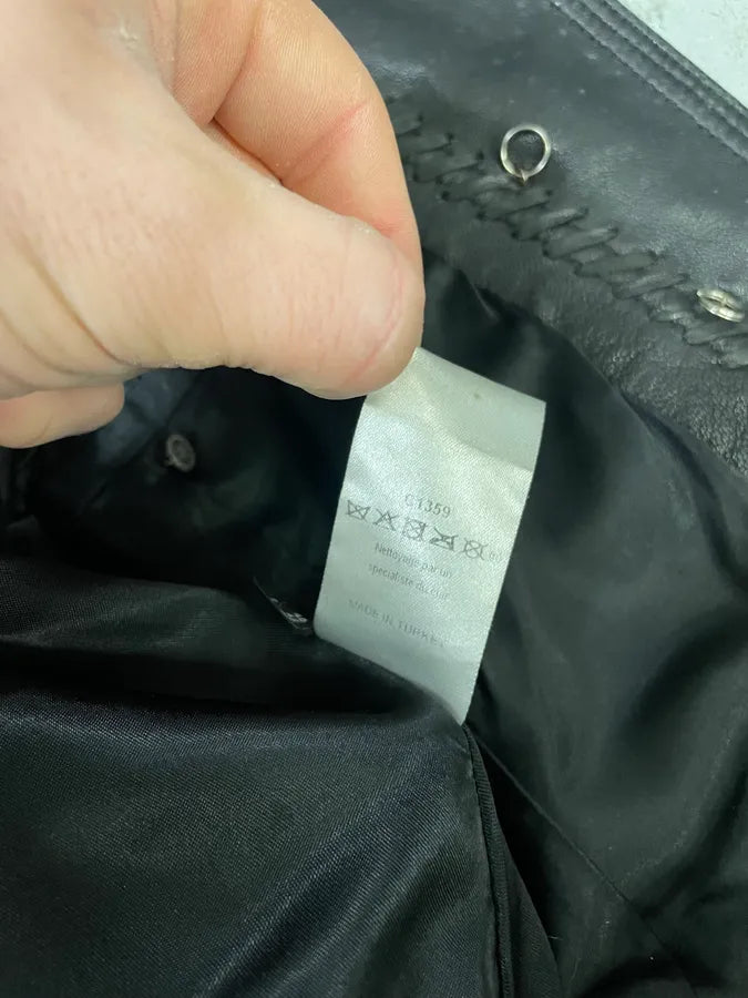 2000s Marithé + François Girbaud Black Shearling Buttoned Leather Jacket (XS) 9