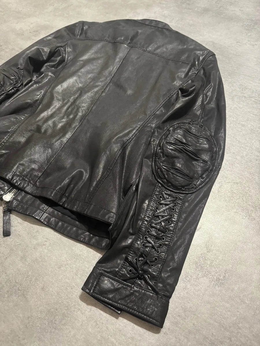 2000s Marithé + François Girbaud Black Signature Biker Leather Jacket vwXCxCS 1