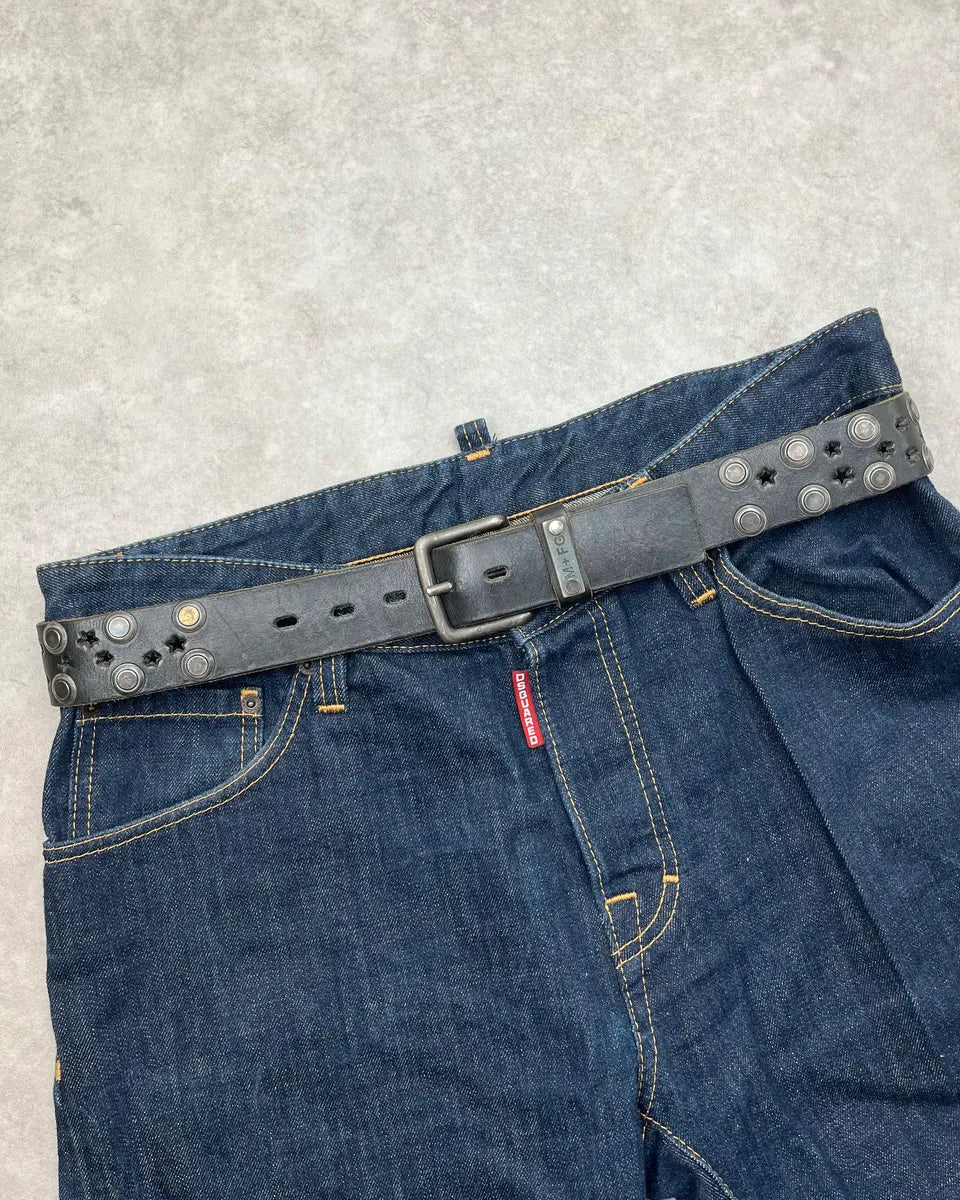 2000s Marithé + François Girbaud Black Star Studded Leather Belt qUYEHec 0