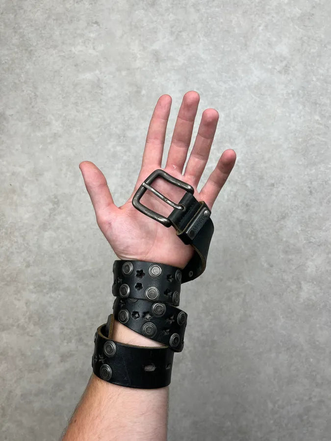 2000s Marithé + François Girbaud Black Star Studded Leather Belt qUYEHec 1
