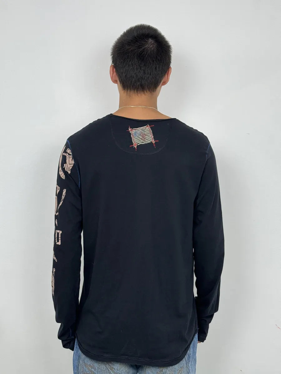 2000s Marithé + François Girbaud Black Tattooed Signature Abstract Longsleeves SNDWVTJ 2