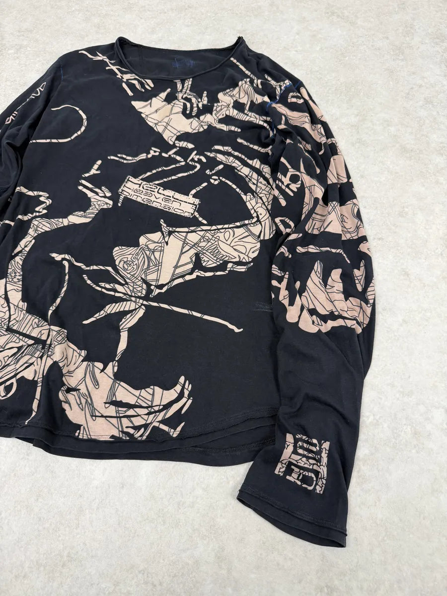 2000s Marithé + François Girbaud Black Tattooed Signature Abstract Longsleeves SNDWVTJ 5