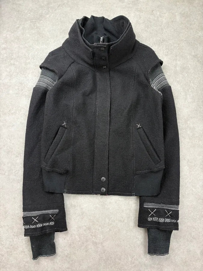 2000s Marithé + François Girbaud Black Wool Contrast Stitch Jacket VPYrnzE 3