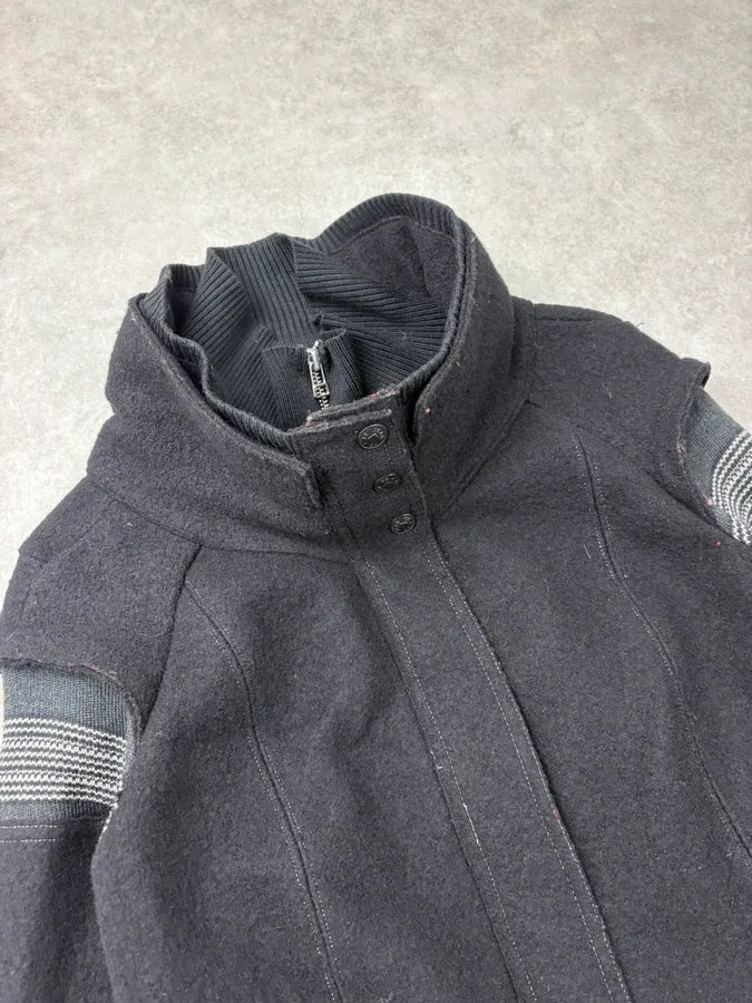 2000s Marithé + François Girbaud Black Wool Contrast Stitch Jacket VPYrnzE 6