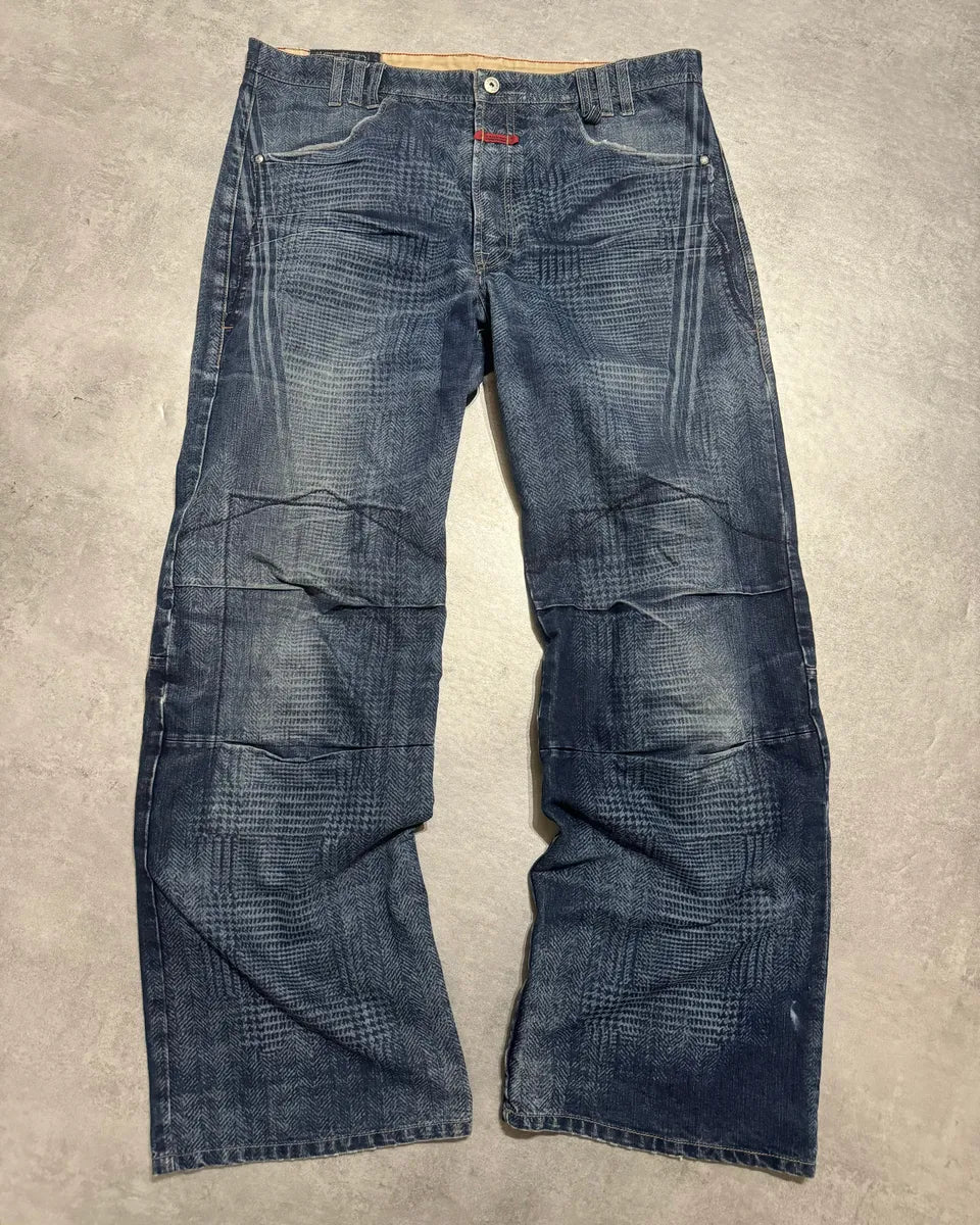 2000s Marithé + François Girbaud Blue British Detailed Denim Cozy Pants CxTPmTA 0