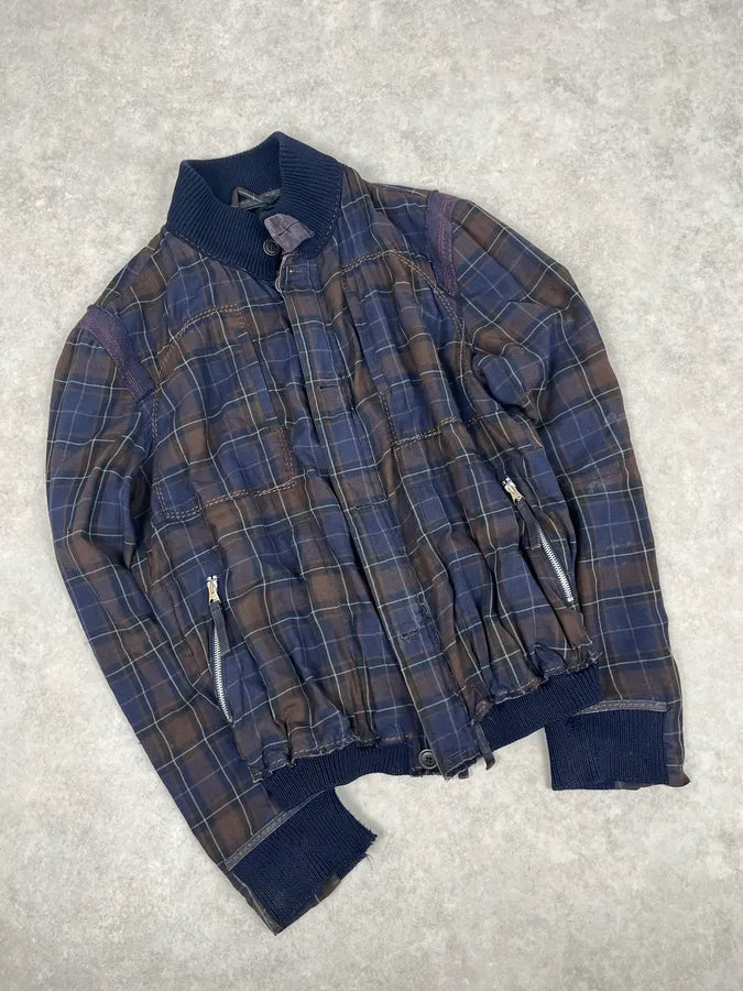 2000s Marithé + François Girbaud Blue & Brown Checkered Jacket SCfMMJk 3