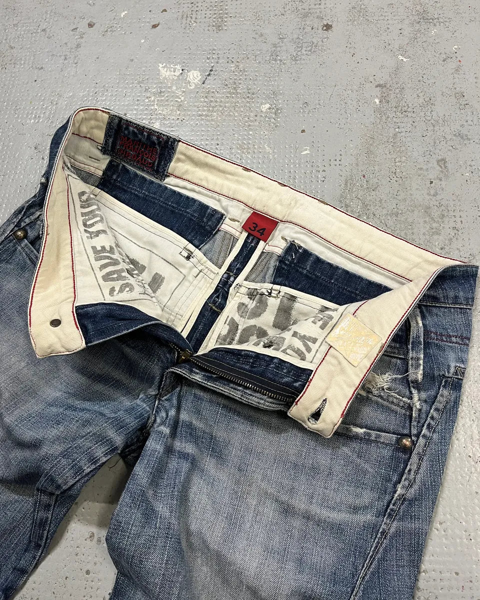 2000s Marithé + François Girbaud Blue Denim Distressed Bootcut Jeans RGRljgK 11