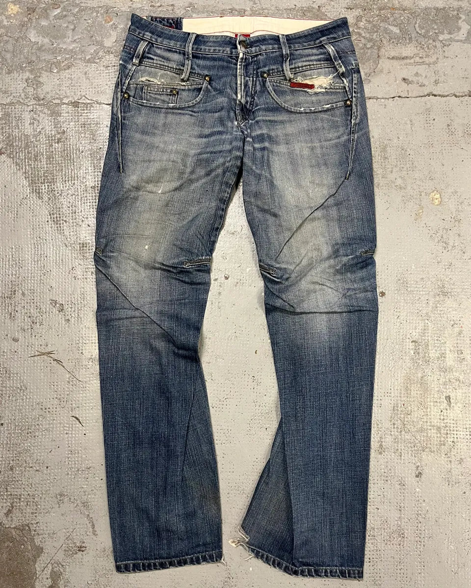 2000s Marithé + François Girbaud Blue Denim Distressed Bootcut Jeans RGRljgK 3