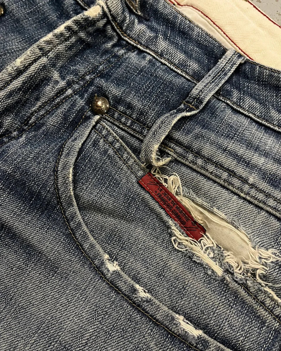 2000s Marithé + François Girbaud Blue Denim Distressed Bootcut Jeans RGRljgK 9