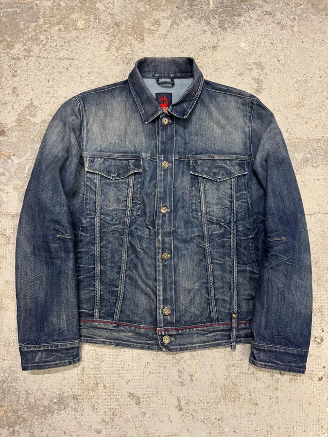 2000s Marithé + François Girbaud Blue Distressed Denim Jacket uAWjhQE 0