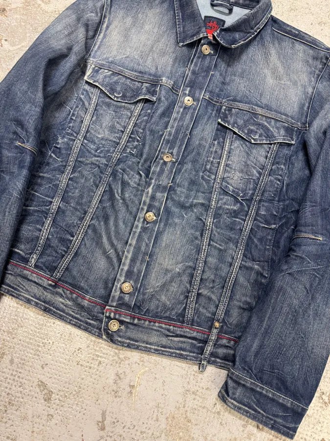 2000s Marithé + François Girbaud Blue Distressed Denim Jacket uAWjhQE 1