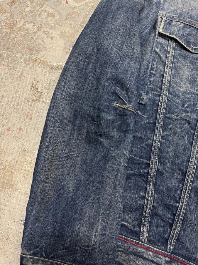 2000s Marithé + François Girbaud Blue Distressed Denim Jacket uAWjhQE 5