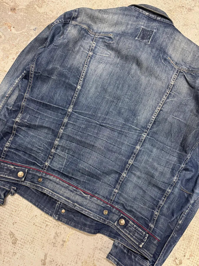 2000s Marithé + François Girbaud Blue Distressed Denim Jacket uAWjhQE 6