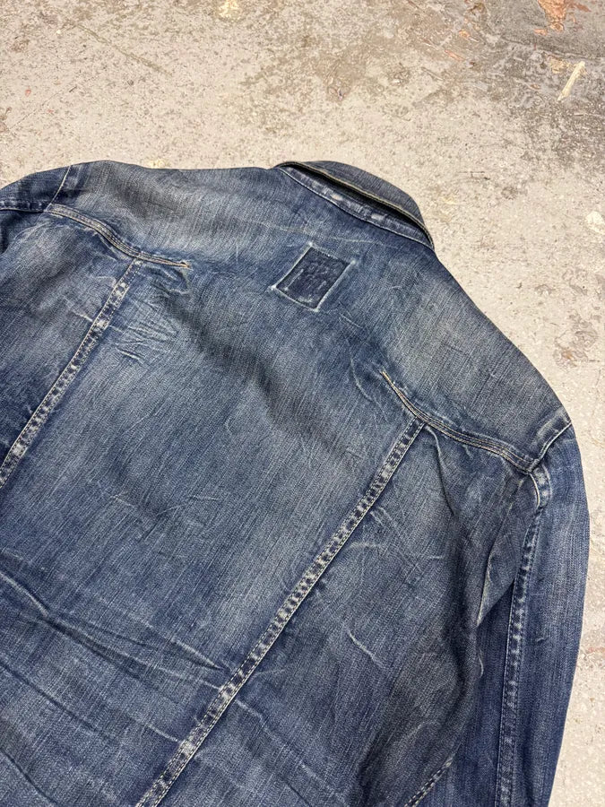 2000s Marithé + François Girbaud Blue Distressed Denim Jacket uAWjhQE 7