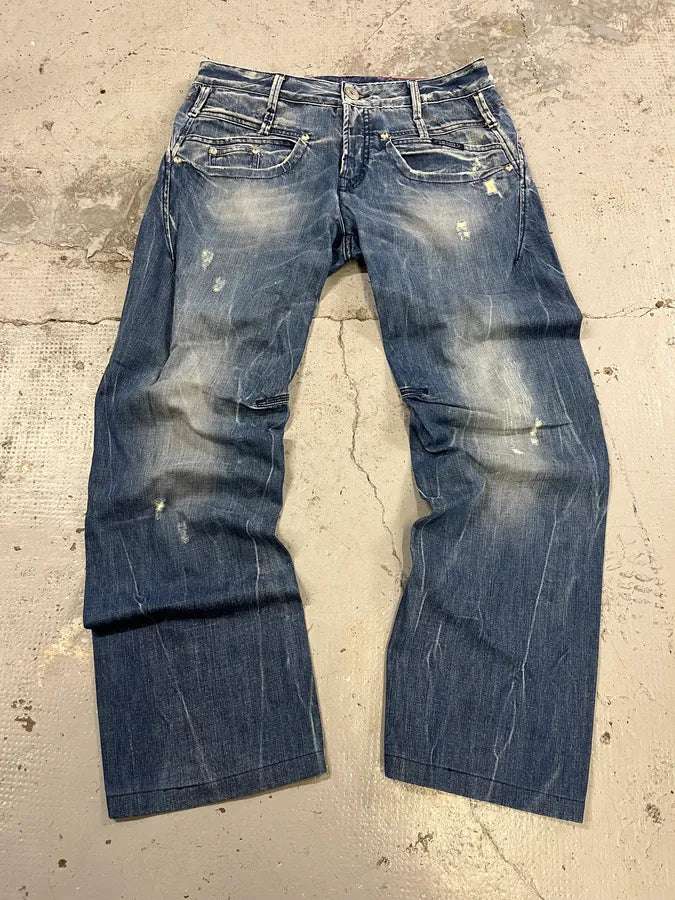 2000s Marithé + François Girbaud Blue Distressed Denim Jeans AZmKbfH 0