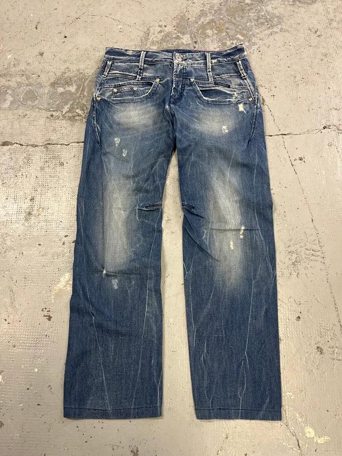 2000s Marithé + François Girbaud Blue Distressed Denim Jeans AZmKbfH 4