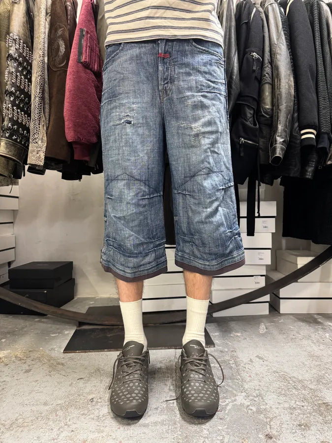 2000s Marithé + François Girbaud Blue Distressed Denim Shorts MODsdPf 1