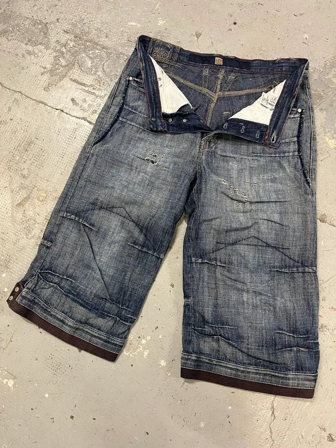 2000s Marithé + François Girbaud Blue Distressed Denim Shorts MODsdPf 5