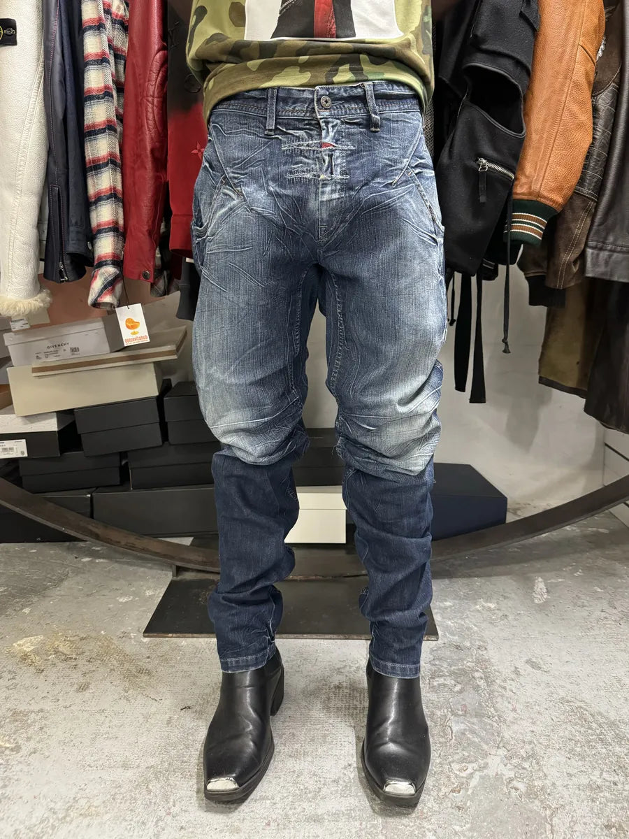 2000s Marithé + François Girbaud Blue Eroded Cozy Denim Jeans NMcksCe 0