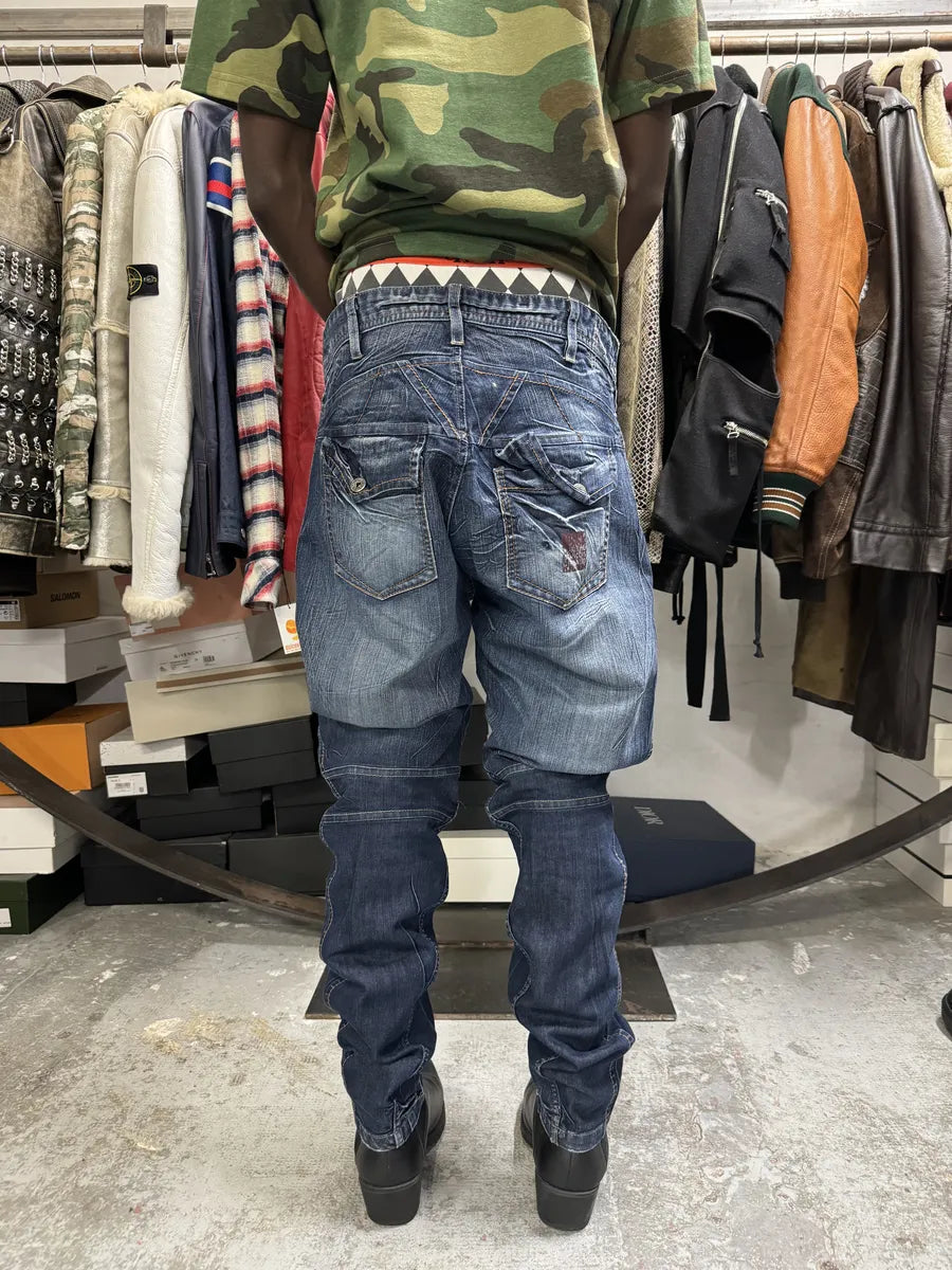 2000s Marithé + François Girbaud Blue Eroded Cozy Denim Jeans NMcksCe 1