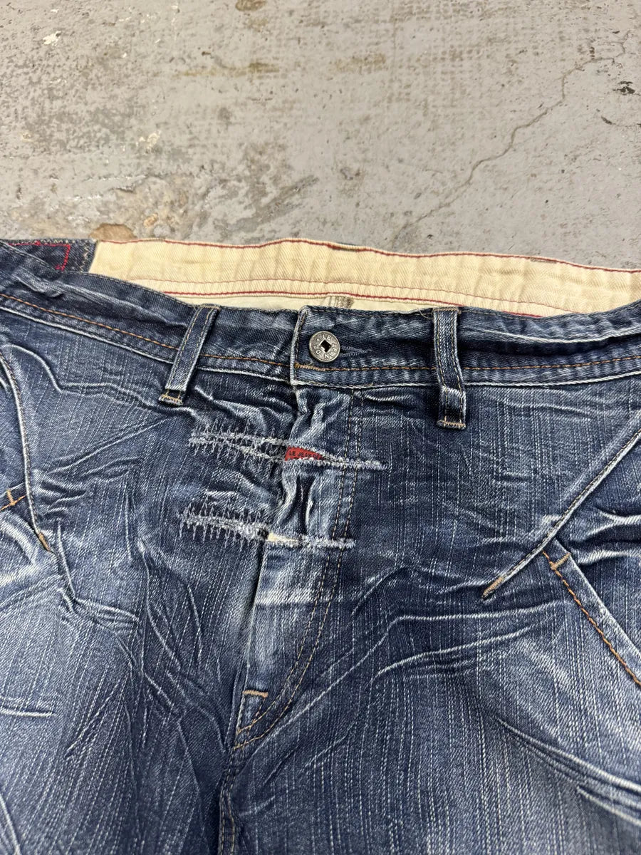 2000s Marithé + François Girbaud Blue Eroded Cozy Denim Jeans NMcksCe 10