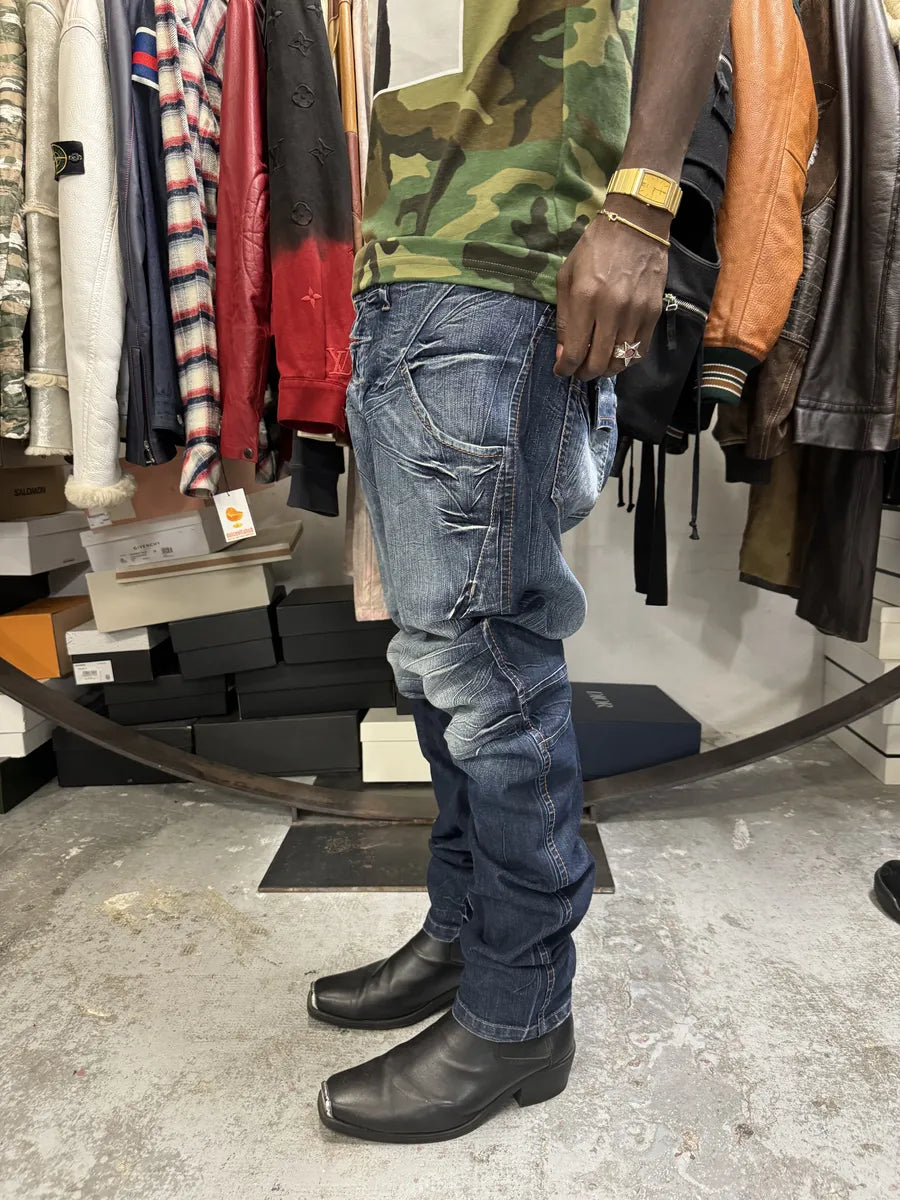 2000s Marithé + François Girbaud Blue Eroded Cozy Denim Jeans NMcksCe 2