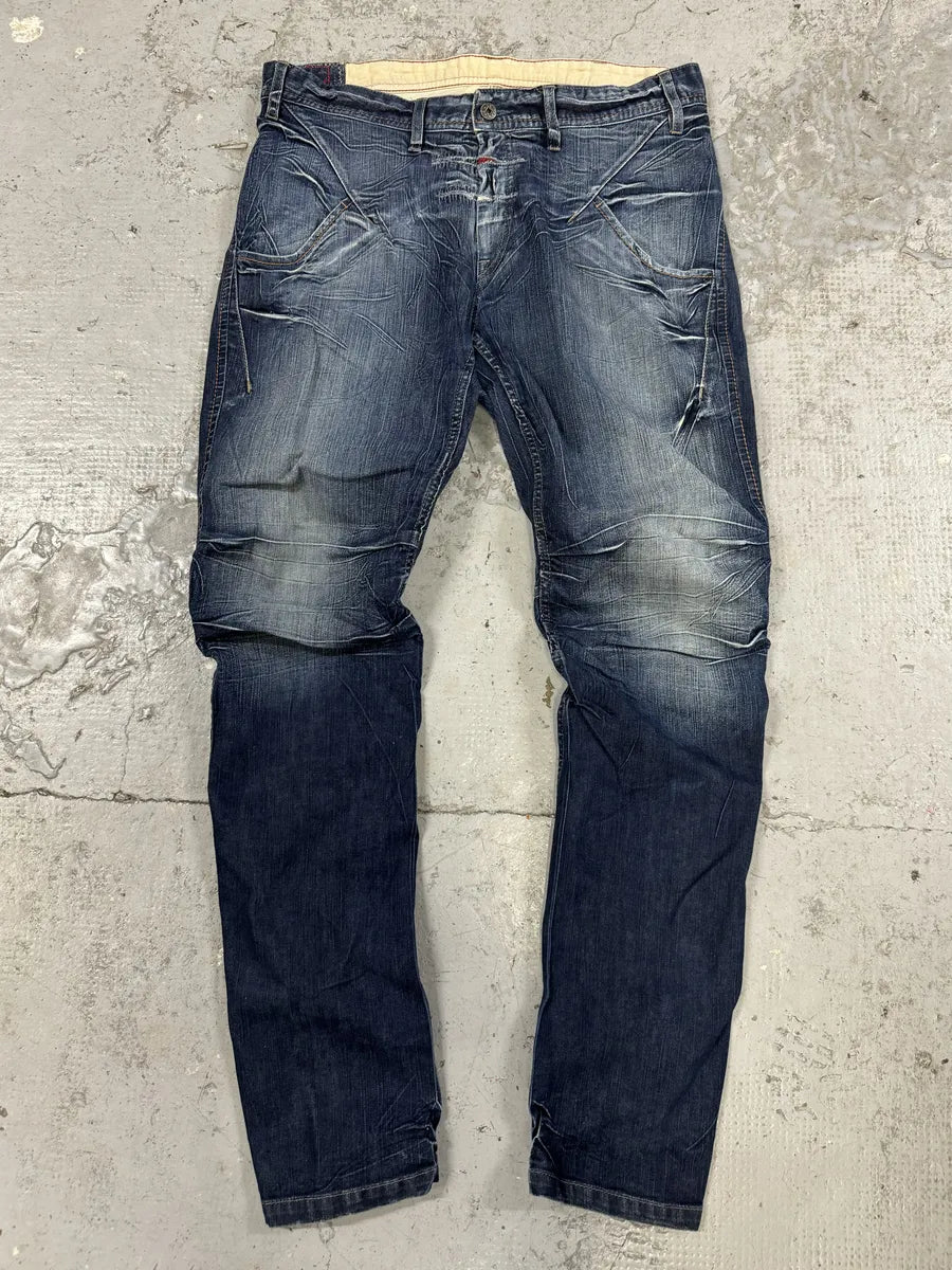 2000s Marithé + François Girbaud Blue Eroded Cozy Denim Jeans NMcksCe 3